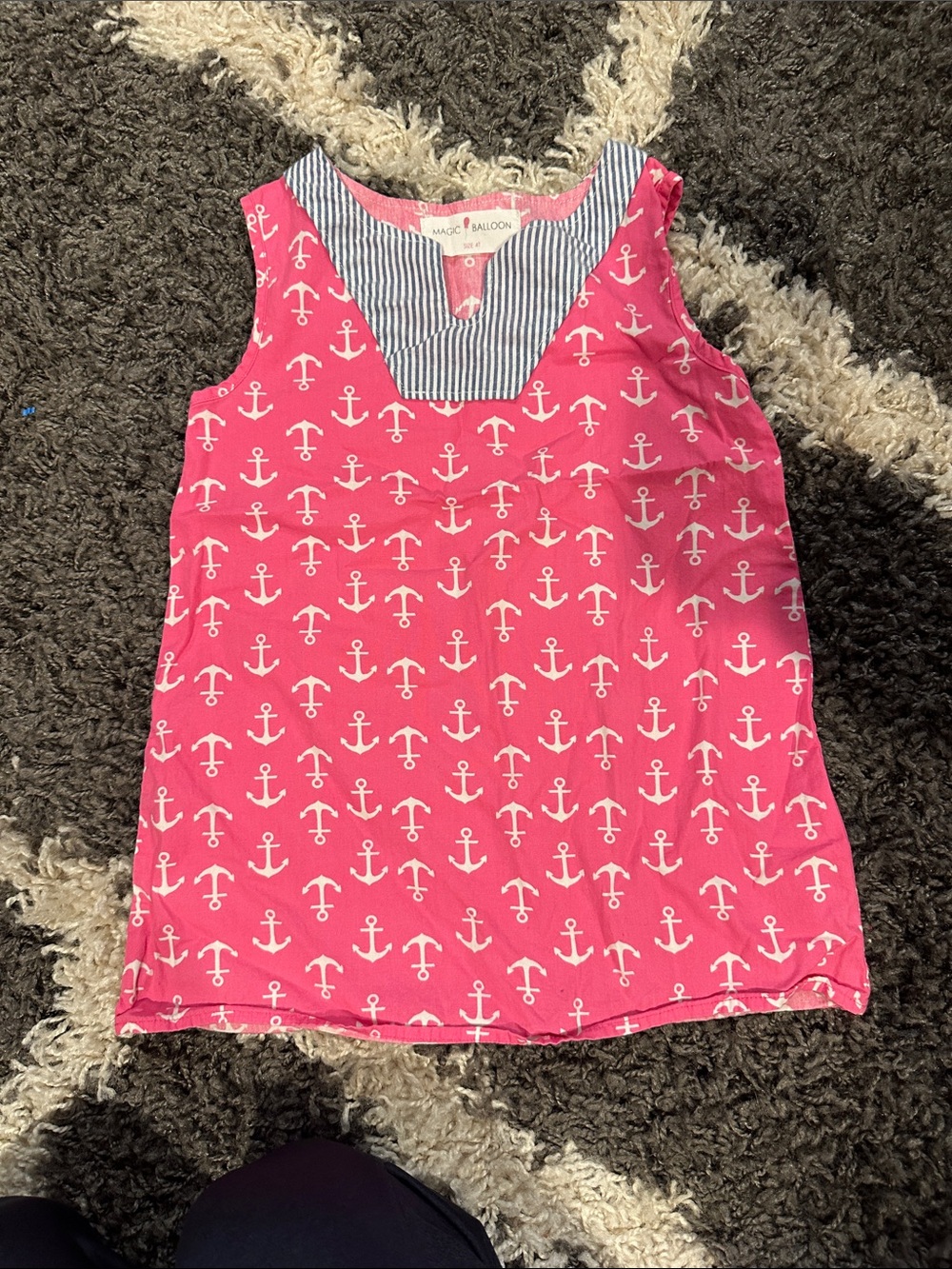 Magic Pink Anchor Print Tank with Striped V-Neck